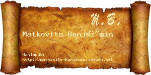 Matkovits Benjámin névjegykártya